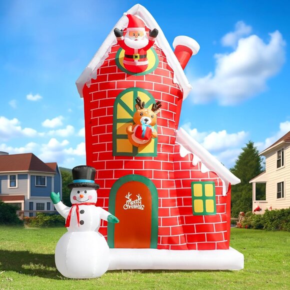 Sturdy 12FT Self-Inflating Christmas House with Lights for Yard and Parties